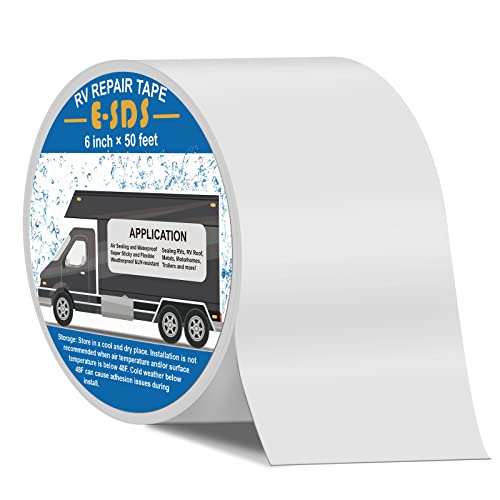 E-SDS RV Roof Sealant Tape, 6 Inch RV Roof Repair Tape UV & Weather-Resistant Sealant Roofing Tape for RV Repair, Window, Boat Sealing, Truck Stop Camper Roof Leaks,White