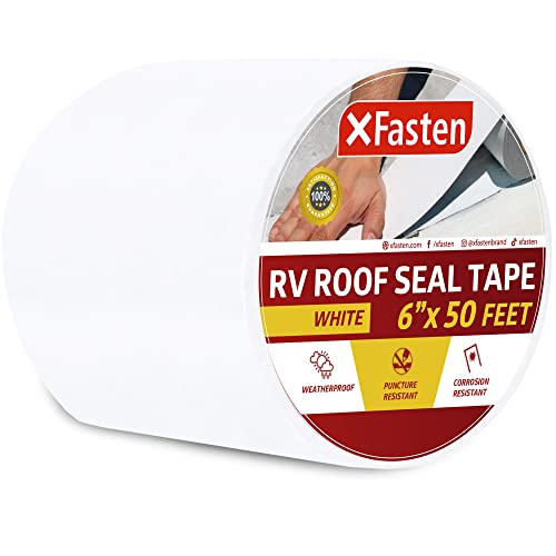 XFasten RV Seal Repair Tape, Waterproof, 6-Inches x 50-Foot, Weatherproof RV Rubber Roof Patch Tape for RV Repair, Window, Vent, Boat Sealing, and Camper Roof Leaks
