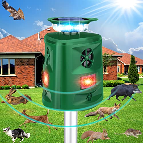 Ultrasonic Animal Repeller,360Solar Animal Repeller,Cat Repellent Outdoor Solar Powered Ultrasonic Dog Repeller with Motion Sensor & Flashing Light,Ultrasonic Pest Repeller Outdoor for Raccoon,Rabbit