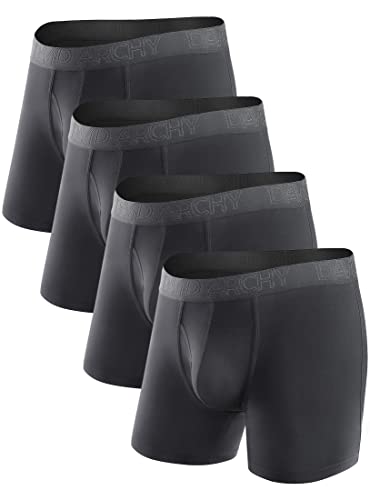 DAVID ARCHY Mens Underwear Bamboo Boxer Briefs Breathable and Soft with Fly Trunks 4 Pack (L, Black - 5.5" in 4 Pack)