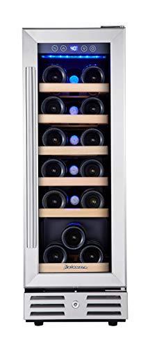 Kalamera Mini Fridge 18 Bottle - 12 inch Wine Cooler Refrigerator, Built-in or Freestanding, with Stainless Steel & Double-Layer Tempered Glass Door, and Temperature Memory Function Wine Fridge