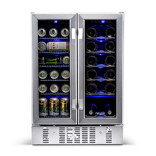 NewAir 18 Bottle 60 Can French Door Wine & Beverage Cooler - White Red Wine Countertop Fridge - Stainless Steel Dual Zone Beer and Wine Fridge With Digital Temperature Controls and Key Lock AWB-360DB