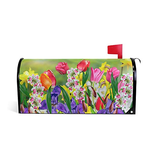 WOOR Spring Summer Flowers Daffodils and Tulips Magnetic Mailbox Cover Oversized Garden Yard Home Decor for Outdoor-20.8"x 25.5"