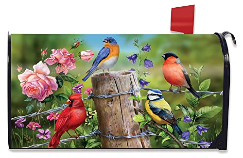 Fence Post Birds Spring Large Magnetic Mailbox Cover Floral Birds Oversized