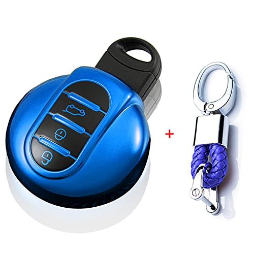 SANRILY Blue Smart Key Fob Case for BMW Mini Car Keys Keyless Remote Keychain Holder Full Protection Key Fob Cover for Mini Cooper Clubman Convertible Countryman Hardtop 2016-2020