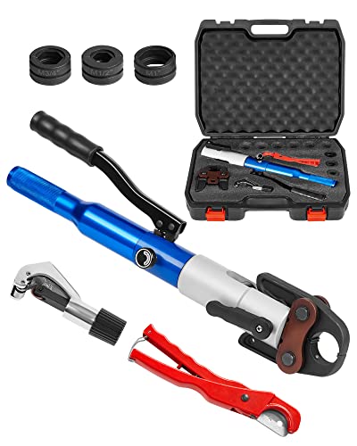DEXSO Copper Tube Fittings Crimping Tool with 1/2'', 3/4'', 1''Jaw Copper Pipe Press Crimpers, Pex Crimping Tool, Suit for Narrow Space and Tee Fitting, Hydraulic Drive