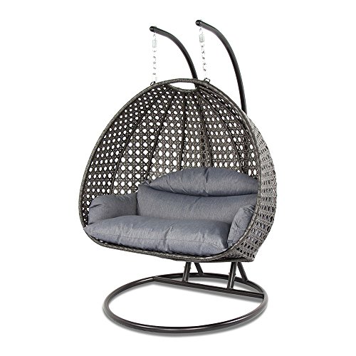 Island Gale Luxury 2 Person Outdoor, Patio, Hanging Wicker Swing Chair (X-Large-Plus, Charcoal Rattan/Charcoal Cushion)