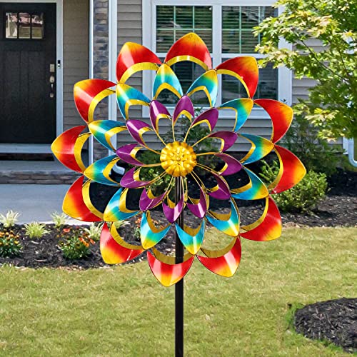 Kinetic Garden Wind Spinner, 24" Wide, 84" High Windmill - Decorative Wind Spinners for Home Outdoor Patio, Lawn & Garden Decoration (Colorful 1)