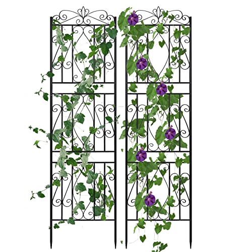 AESOME Garden Trellis Decorative Outdoor: 71 inch Tall Metal Fence Black Lattice Panel Yard Corner Dcor for Climbing Plant Flower Mandevilla Jasmine Moonflower Honeysuckle (2 Pack)