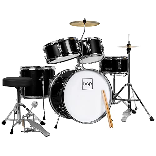 Best Choice Products Kids Drum Set 5-Piece 16in Beginner Drum Set Junior Drum Kit, Starter Percussion Set w/Cymbals, Pedal, Drumsticks, Stool, Toms, Snare, Hi Hat - Black