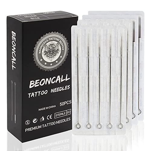 Tattoo Needles Set, Beoncall 50Pcs Tattoo Machine Needles Mixed Size 3RL 5RL 7RL 9RL 3RS 5RS 7RS 9RS 5M1 7M1 Round Liner Shader Magnum for Coil and Rotary Tattoo Machine Tattoo Kits(MIX-50PCS)