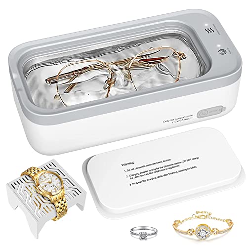 Jewelry Cleaner, Ultrasonic Cleaning Machine, 45Khz Ultrasonic Cleaner Stainless Steel 304 High Capacity 500ML Tank, Silver Cleaner for Ring, Earing, Glasses, Cosmetic Brush, Watches, Coins