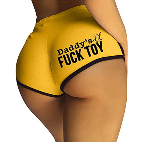 Womens Yoga Booty Shorts Sexy Printed Dance Sport Workout Hot Pants Plus Size Lounge Wear Briefs Yellow M