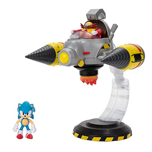 Sonic The Hedgehog Egg Mobile Battle Set with Sonic & Dr. Eggman 2.5 Inch Action Figures, Includes 14 Unique Pieces