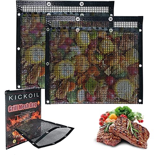 Large BBQ Mesh Grill Bags Set 2 Reusable Non-Stick Grill Bag for Charcoal Gas Electric Grills&Smokers Pitmasters Heat Resistant Barbecue Bag Vegetables Grilling Pouches Grill Accessories BBQ Tools