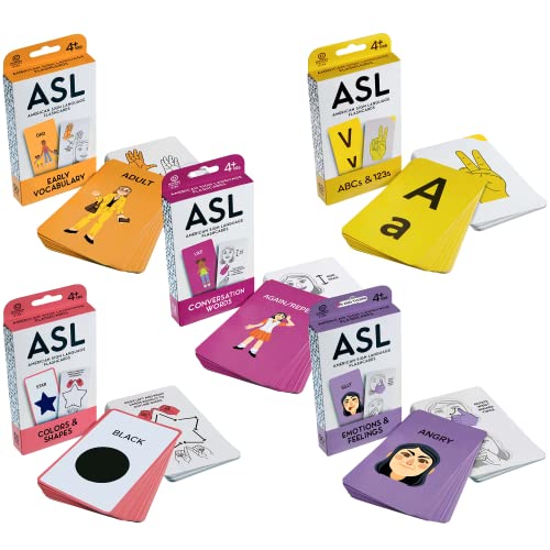 ASL Flash Cards - American Sign Language Flashcard Sets for Beginners, Kids, Babies, and Toddlers - Learn How to Sign - Early Learning Study Materials - Classroom and Homeschool Supplies (5-Pack)