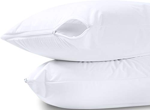 Utopia Bedding Waterproof Pillow Protector Zippered (2 Pack) Standard  Bed Bug Proof Pillow Encasement 20 x 26 Inches