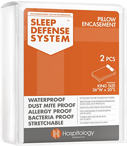 HOSPITOLOGY PRODUCTS Pillow Encasement- Zippered Bed Bug Dust Mite Proof Hypoallergenic - Sleep Defense System - King - Waterproof - Set of 2 - 20" H x 36" W