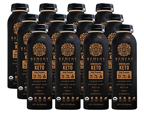 Remedy Organics Chocolate Keto 12-Pack | Plant-Based Protein Shakes, Ready to Drink | USDA Organic, Vegan, Kosher, Gluten Free, Dairy Free, Soy Free