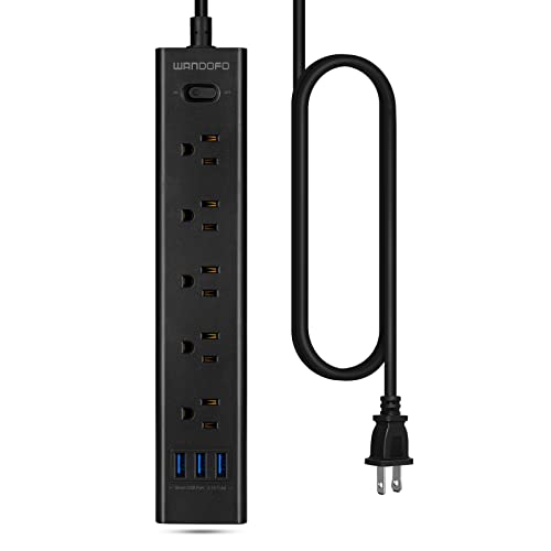 WANDOFO 2 Prong Power Strip, 5 FT Extension Cord Surge Protector, 5 Outlets and 3 USB, 13A/1625W, Polarized Two Prong to Three Prong Outlet Adapter Converter, Wall Mount, Black