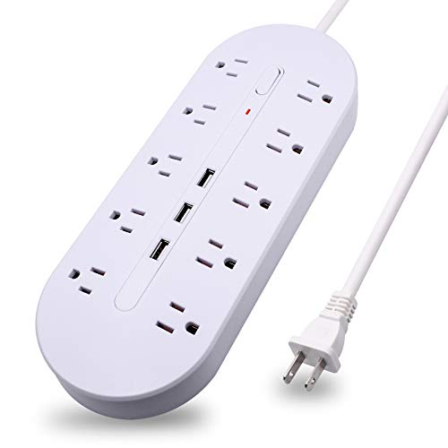 2 Prong Power Strip Surge Protector(1700J) White,Polarized 2 Prong to 3 Prong with 10 AC outlets and 3 USB Ports,Wide Spaced for Bigger Plug,Long Cord(6.5ft) for Old House with Non-Grounded outlets