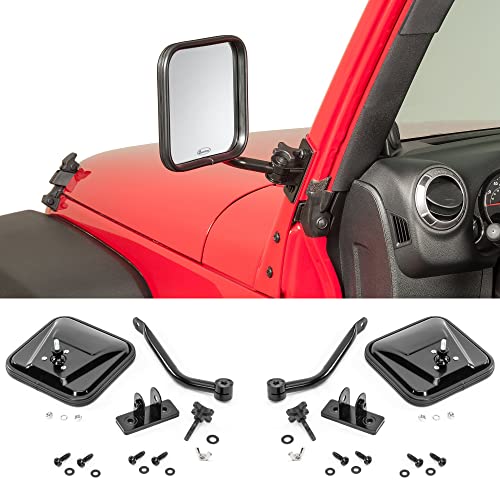 Quadratec Quick Release Mirrors with Square Head, Pair of 2 - Fits Jeep Wrangler TJ & JK 2-Door and 4-Door 1997-2018 - Fits Jeeps When Doors are Off - Great for Tube Doors - Attaches to A-Pillar