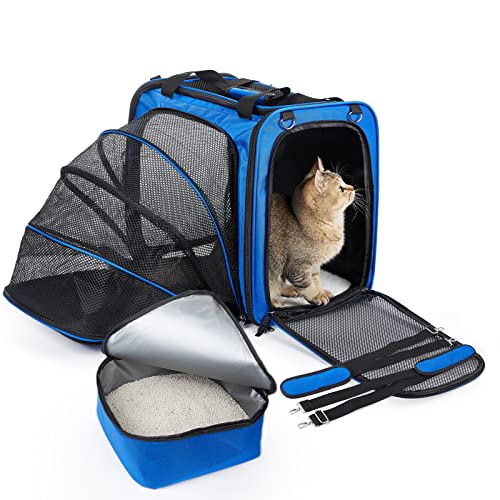 A.FATI Pet Carrier for Medium Dogs & Large Cat, Cat arrier with Portable Cat Litter Box, Expandable Soft Sided Pet Carrier for Cats or Puppy, Pet Travel Carrier with Locking Safety Zipper