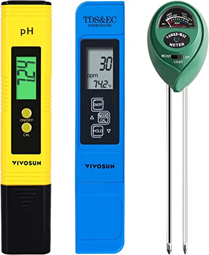 VIVOSUN Digital PH Meter, 3-in-1TDS EC and Temperature Meter, Plant Soil MoistureTester Combo for Home, Garden and Hydroponics