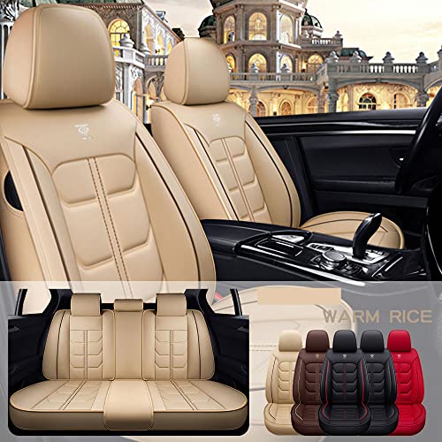 Zilituer Car Seat Covers for Lexus ES350 2005-2023,PU Leather Waterproof Cushion Cover,Vehicle Interior Accessories (Full Set) Beige