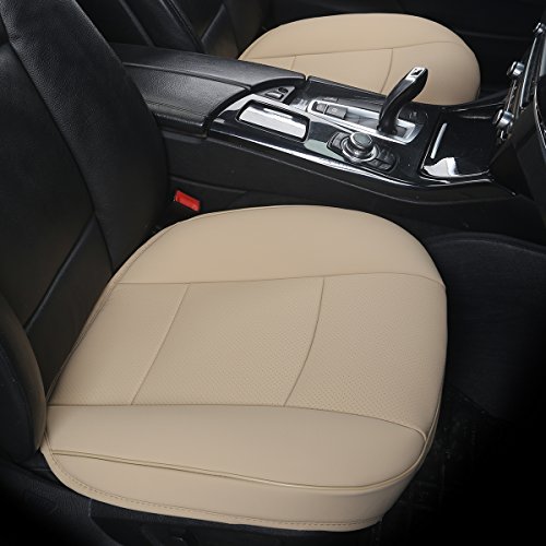 EDEALYN Luxury PU Leather Car Seat Cover Protector Front Car Seat Cover Seat Bottom Cover Single Seat Cover-Compatible with 90% Vehicles (Width 20.8 Deep21  Thick 0.2 inch) (Beige)