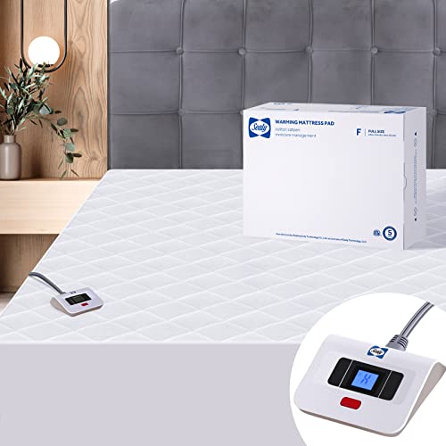 Sealy 3M Scotchgard Heated Mattress Pad | Quilted Cotton Electric Bed Warmer with 10 Heat Setting Controller | 1-12 Hours Auto Shut Off | 15" Deep All Around Elastic Pocket, Full