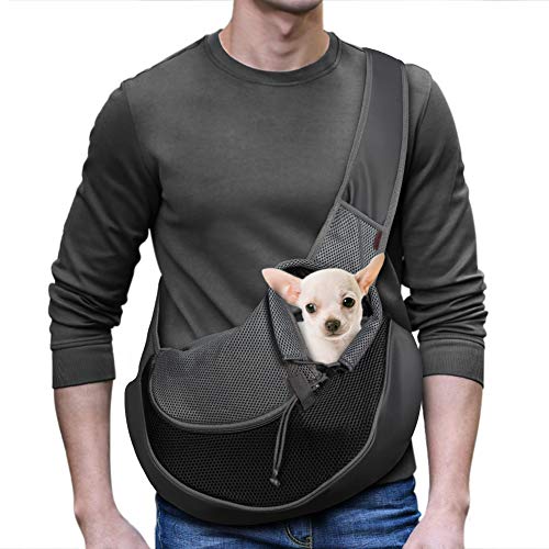 YUDODO Pet Dog Sling Carrier Breathable Mesh Travel Safe Sling Bag Carrier for Dogs Cats Black Medium