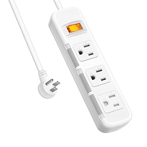 Flat Plug Power Strip 3 Outlet, White Extension Cord 3 Feet, Surge Protector 300J, Overload Circuit Breaker Switch, Child Safety Slide Outlet Covers, Outlet Extender for Home Office, SGS Approved