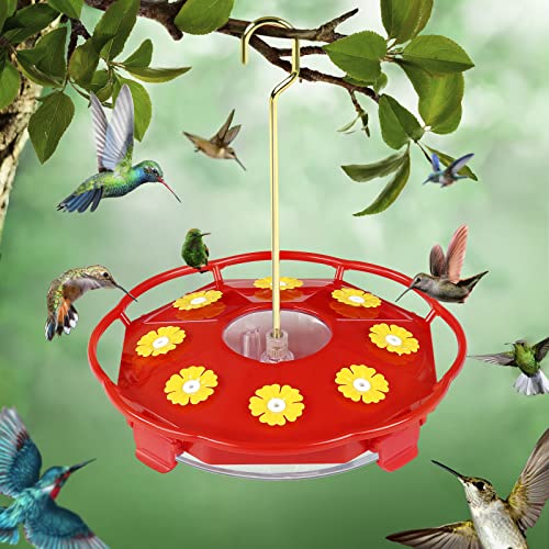 Hummingbird Feeders for Outdoors Hanging, 8 Feeding Ports for Attract More Hummingbirds, Ant & Bee Proof, No Leak Humming Bird Feeder Outside, Easy to Clean and Fill Plastic Saucer Feeder 12Oz