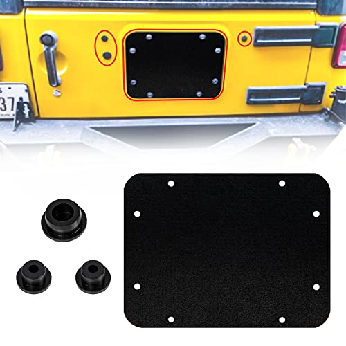 Buling Aluminum Wrangler Spare Tire Carrier Delete Filler Plate Tailgate Plug Vent Plate Cover & Tailgate Durable Rubber Plugs Set Compatible with 2007-2018 Jeep Wrangler JK & JKU