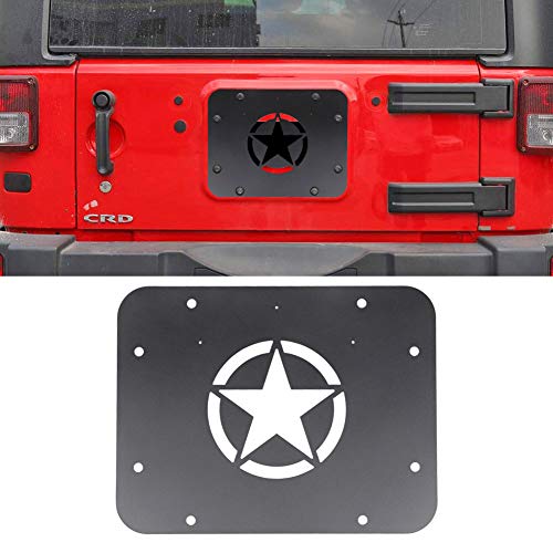 BESTAOO Spare Tire Delete Plate for Jeep JK Wrangler & Unlimited 2007-2017, Spare Tire Carrier Delete Filler Plate Tailgate Vent Cover Tramp Stamp - Star