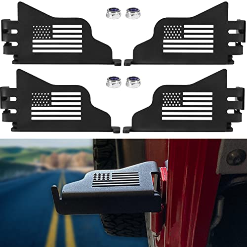 4pcs Wrangler Front Foot Pegs Steel Rest Pedal Exterior Door Hinge With US Flag for 2007-2023 Jeep Wrangler JK JKU JL JLU, Gladiator JT 2021