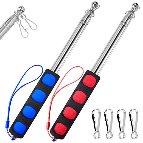 BONWIN 1.6M Telescopic Handheld Flagpoles with Clips, 5 Feet Thick Portable Stainless Steel Telescopic Banner Flag Pole - Tour Guide Flag Pole - Teaching Pointer Stick - 2 Pack (5 Ft, Red+Blue)