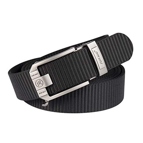 JUKMO Ratchet Belt for Men, Nylon Web Tactical Belt with Automatic Slide Buckle, Adjustable Trim to Fit (Black, For Waist 20"-40" (Length 47"))