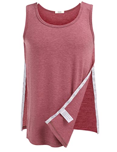 Deyeek Post Shoulder Surgery Shirts for Women/Men Tearaway Snap Button Rotator Cuff Dialysis Mastectomy Recovery Tank Tops Red