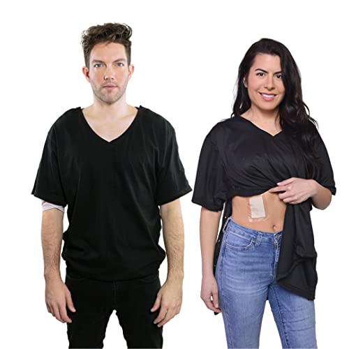 Post Surgery Shirt with Discreet Left & Right Side Snap Access (L, Black)