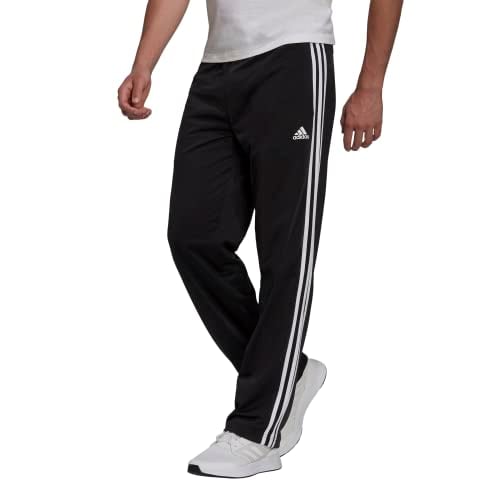 adidas Men's Essentials Warm-Up Open Hem 3-Stripes Tracksuit Bottoms, Black/White, Large