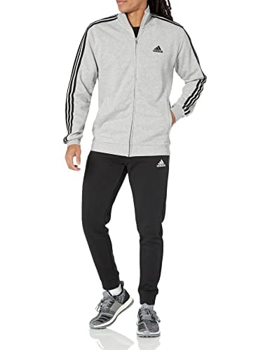adidas Men's Sportswear Basic 3-Stripes French Terry Track Suit, Medium Grey Heather/Black, Large