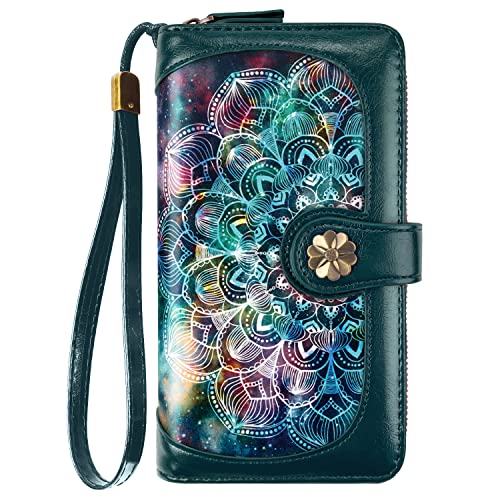 Coco Rossi Wallets for Women Multi Card Holder Wallet Clutch Wallet Card Holder Organizer Ladies Purse with Wrist strap Purse,Mandala Nebula