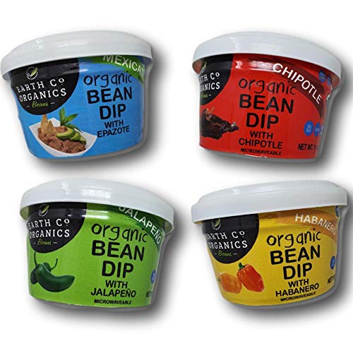 Earth Co Organics - Organic Pinto Bean Dip Combo 4 PACK (11oz each). Habanero, Chipotle, Jalapeno & Mexican Secret. Mexican Dips. Healthy and Vegan Dip For Chips. BPA FREE and Microwavable Packaging.