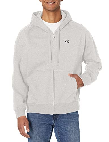 Calvin Klein Men's Relaxed Fit Archive Logo Fleece Full Zip Hoodie, Heroic Grey Heather, Medium