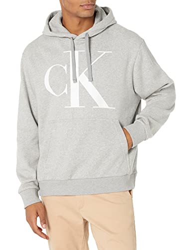 Calvin Klein Men's Monogram Logo Fleece Hoodie, Heroic Grey Heather, Medium