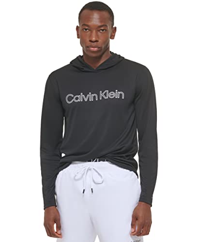 Calvin Klein Men's Standard Quick Dry UPF 40+ Hoodied Top, Black, Small