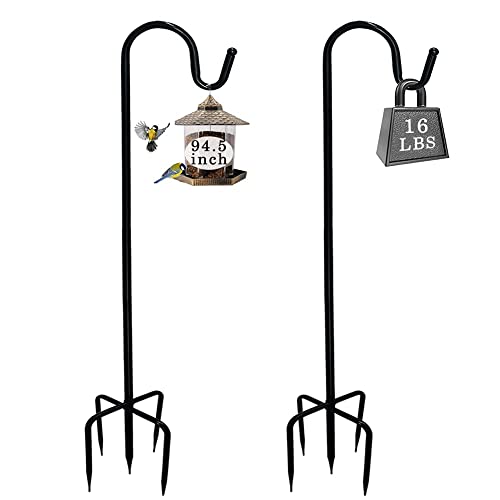 BYBAG Adjustable Shepherds Hook with 5 Prong Base,94.5 Inch Tall Heavy Duty Hanging Stakes for Plant Bird Feeder Solar Light Plant Hanger for Outdoor Garden Wedding Decor,Matte Black(2 Packs)
