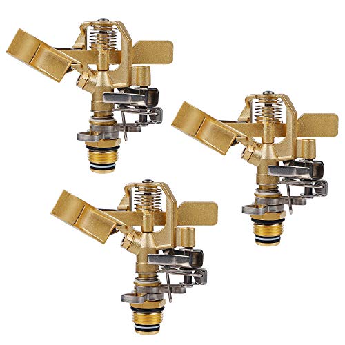Twinkle Star 1/2 Inch Brass Impact Sprinkler, Heavy Duty Sprinkler Head with Nozzles, Adjustable 0 - 360 Degrees Pattern, Watering Sprinklers for Yard, Lawn and Grass Irrigation, 3 Pack